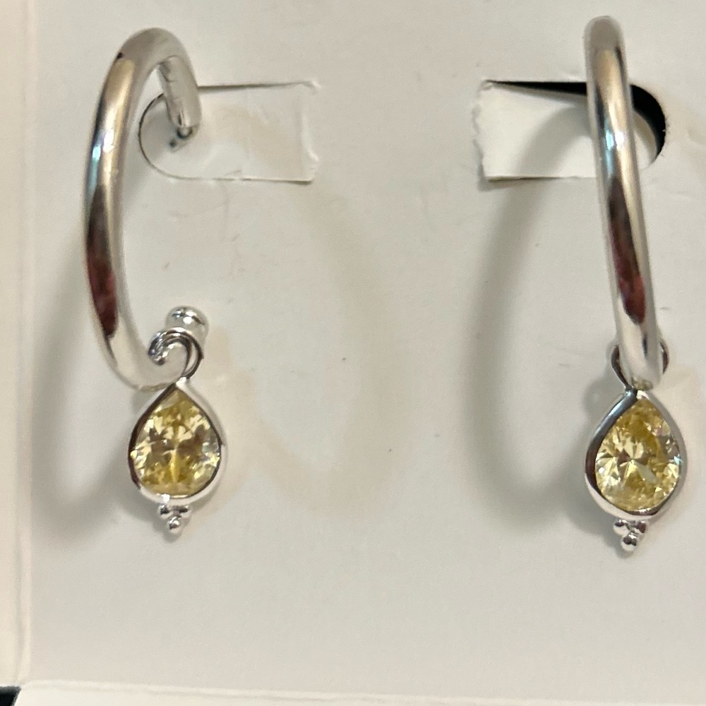 Judith Ripka 5ctw Round Canary Bella Luce Diamond Simulant dangle Hoop Earrings